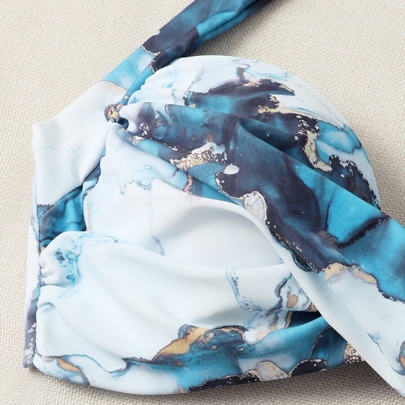 Boho Marble Print High Waist Halter Bikini Swim Beach - Picture 3 of 4